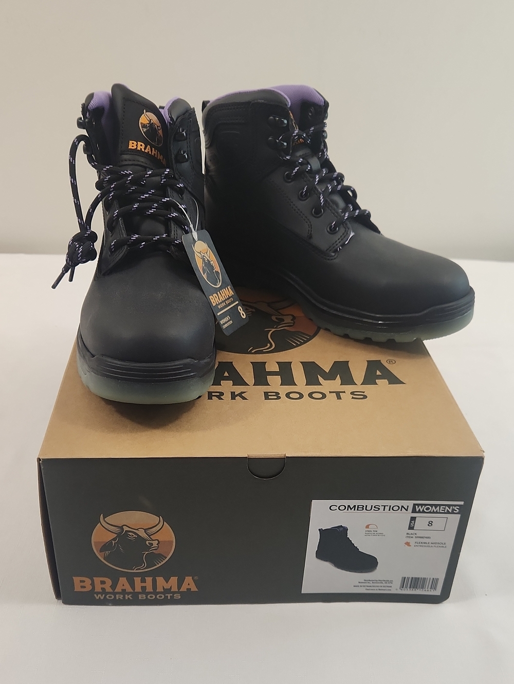 Brahma Womens Black Steel Toe Work Boots. Size 8